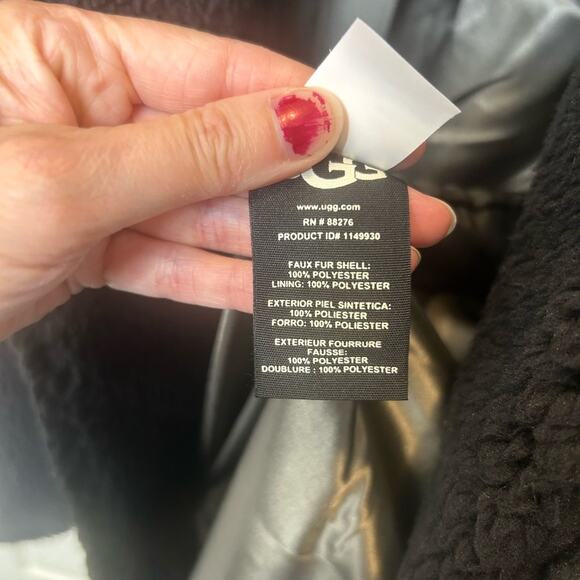 UGG Alesandra Faux Fur Wrap Coat Black Pockets Tie Waist Long Trench L / XL NWT - Picture 10 of 10